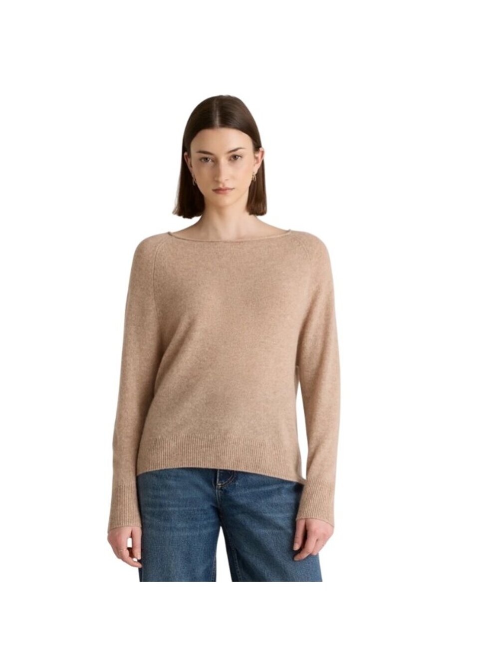 Quince Mongolian Cashmere roll Boatneck Sweater Oatmeal Beige Lightweight Pullov